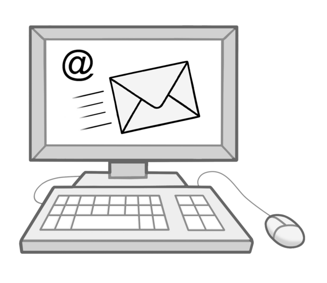 Zeichnung eines Computers, der eine E-Mail anzeigt.